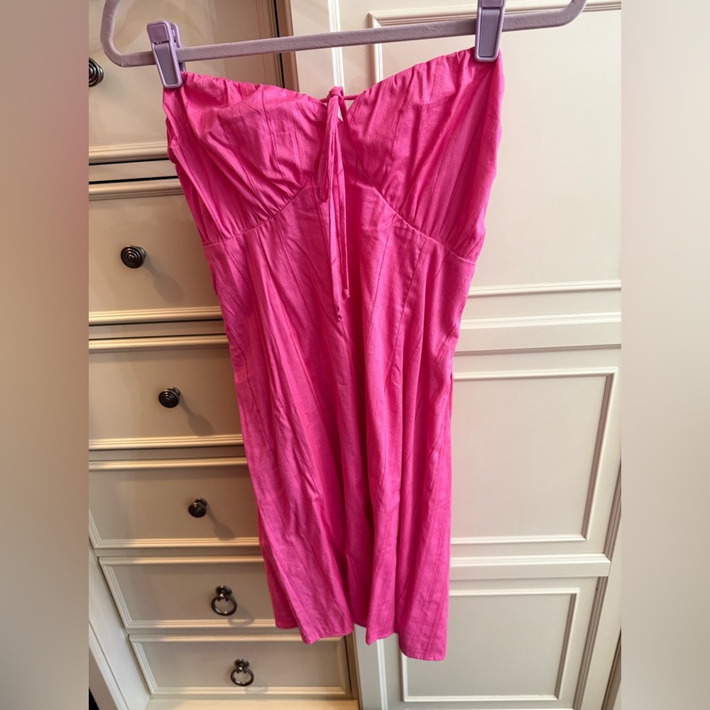 Hot Pink Strapless Back Tie Dress